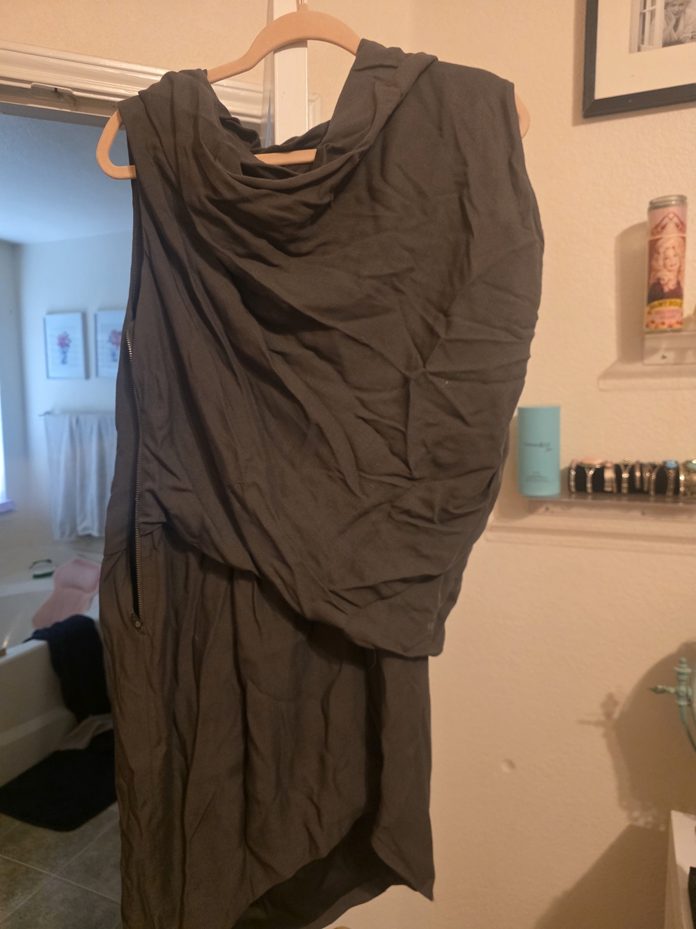 Helmut Lang Dark Gray Asymmetrical Draped Sleeveless Dress